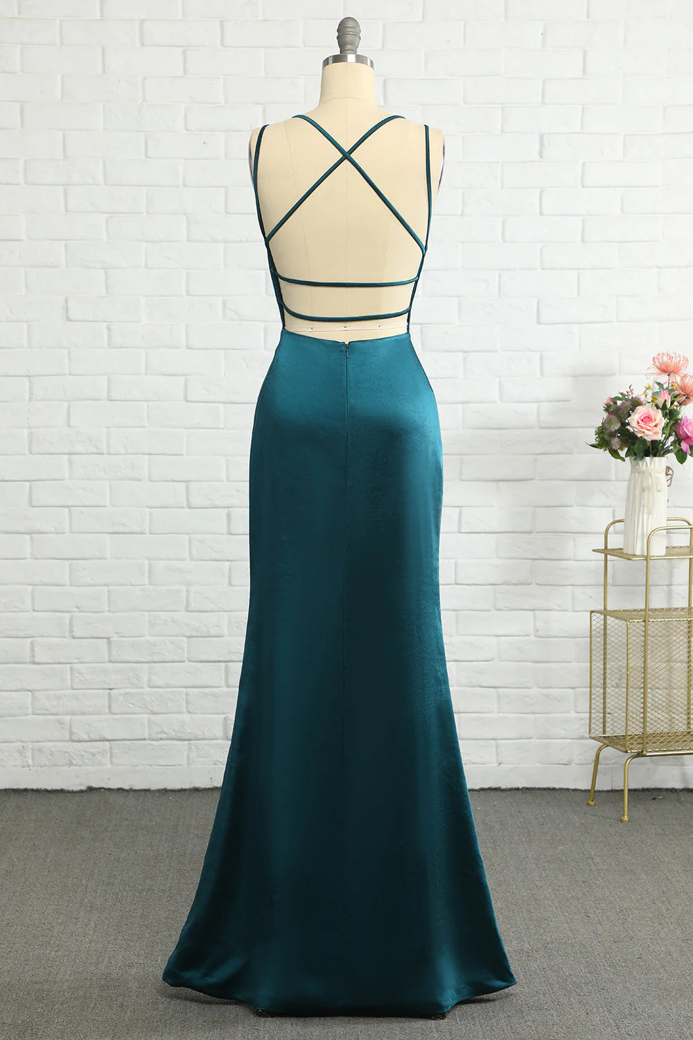 Gentle and elegant Peacock Blue Mermaid Backless Long Prom Dress