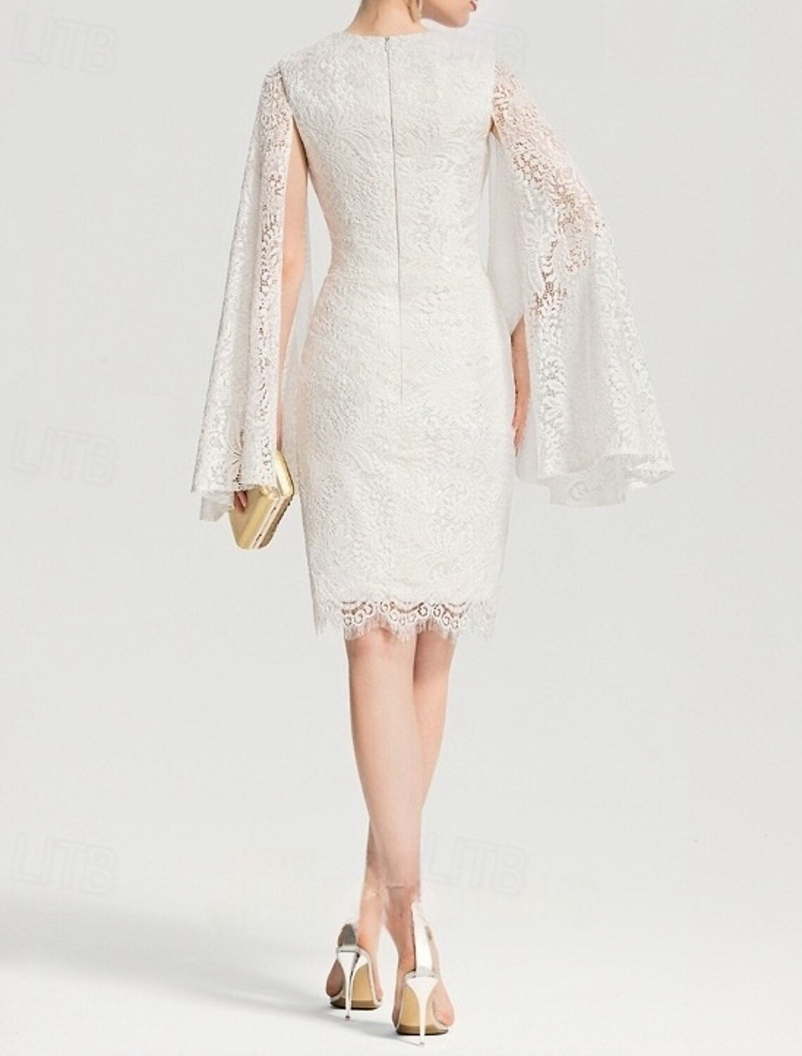 Long Sleeve Wedding Dresses Sheath Column Boat NeckKnee Length Satin Bridal Gowns With Solid Color