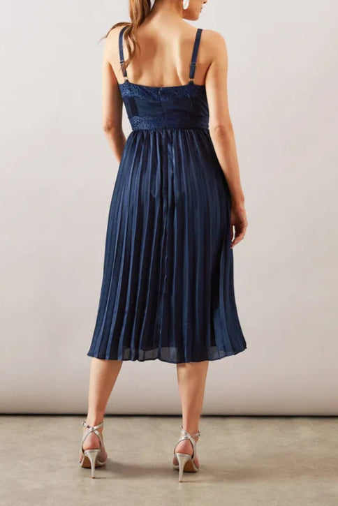 Lace Trim Pleated Strappy Midi Mother Of The Bride Outfits Dress