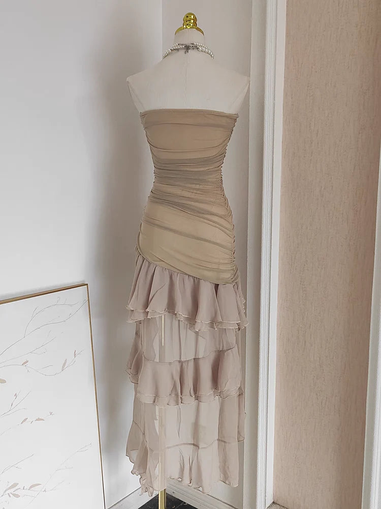 Sexy Sheath Strapless High Low Women's Holiday Dresses Champagne Prom Outfits