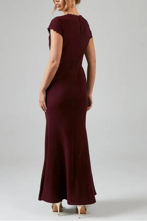 Cowl Front Lace Full of charm Trim Retract Your Waist  Maxi Bridesmaid Dress