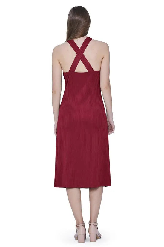 Textured Rib Halter Retract Your Waist Unique design Bridesmaids Dress