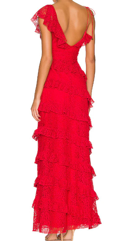 long red prom dresses sexy lace evening dress with slit
