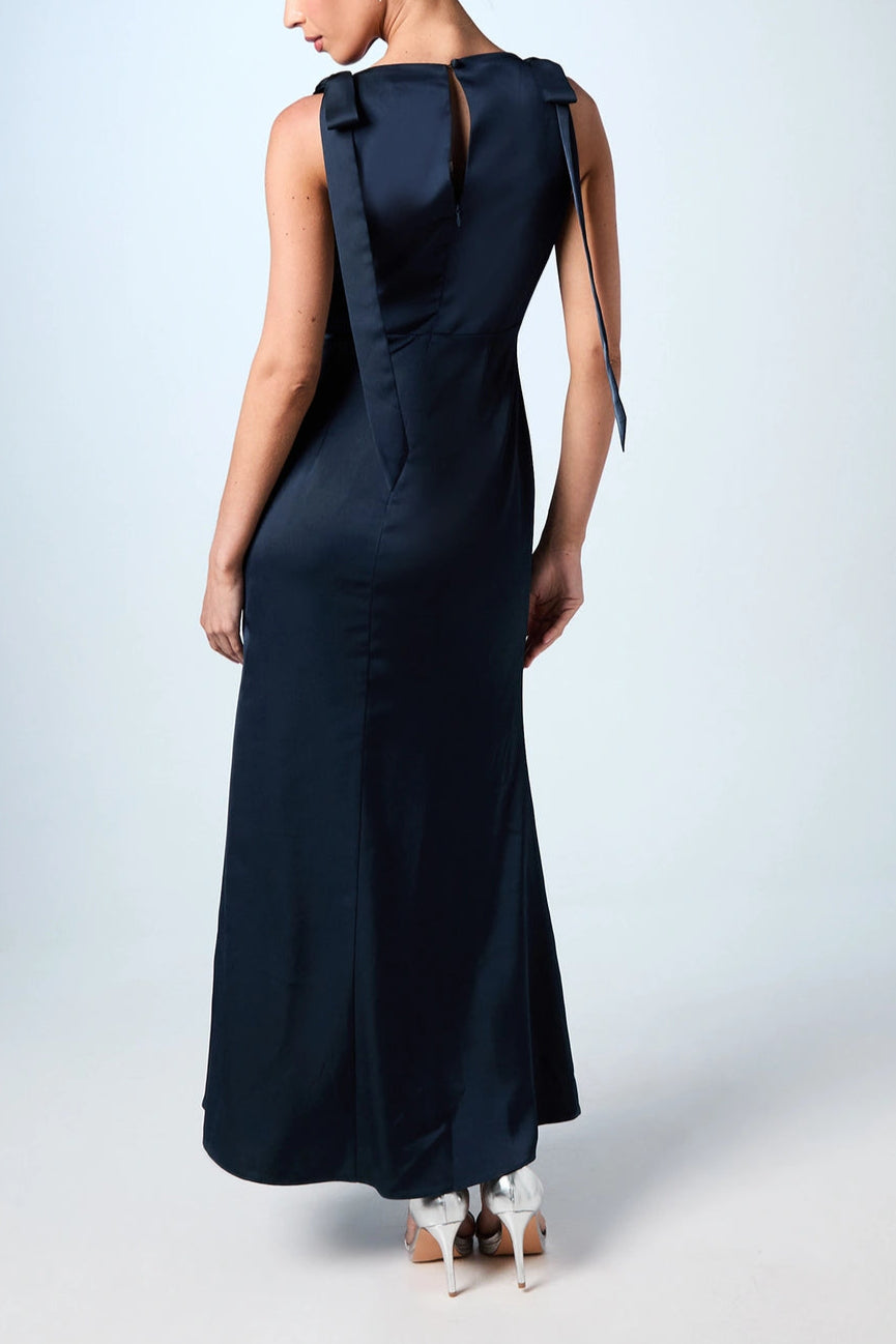Coast Honoured Petite Sleeveless High Neck Tie Shoulder Satin Maxi Bridesmaid Dress