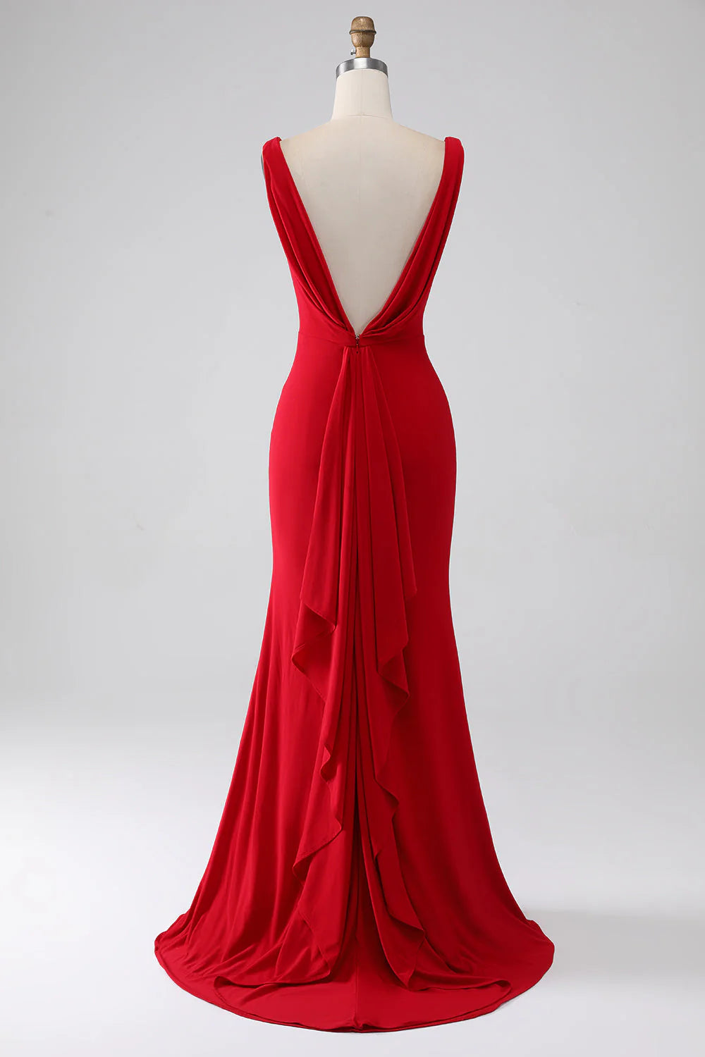 Full of charm Mermaid V-Neck Red Unique design Prom Dress With Slit