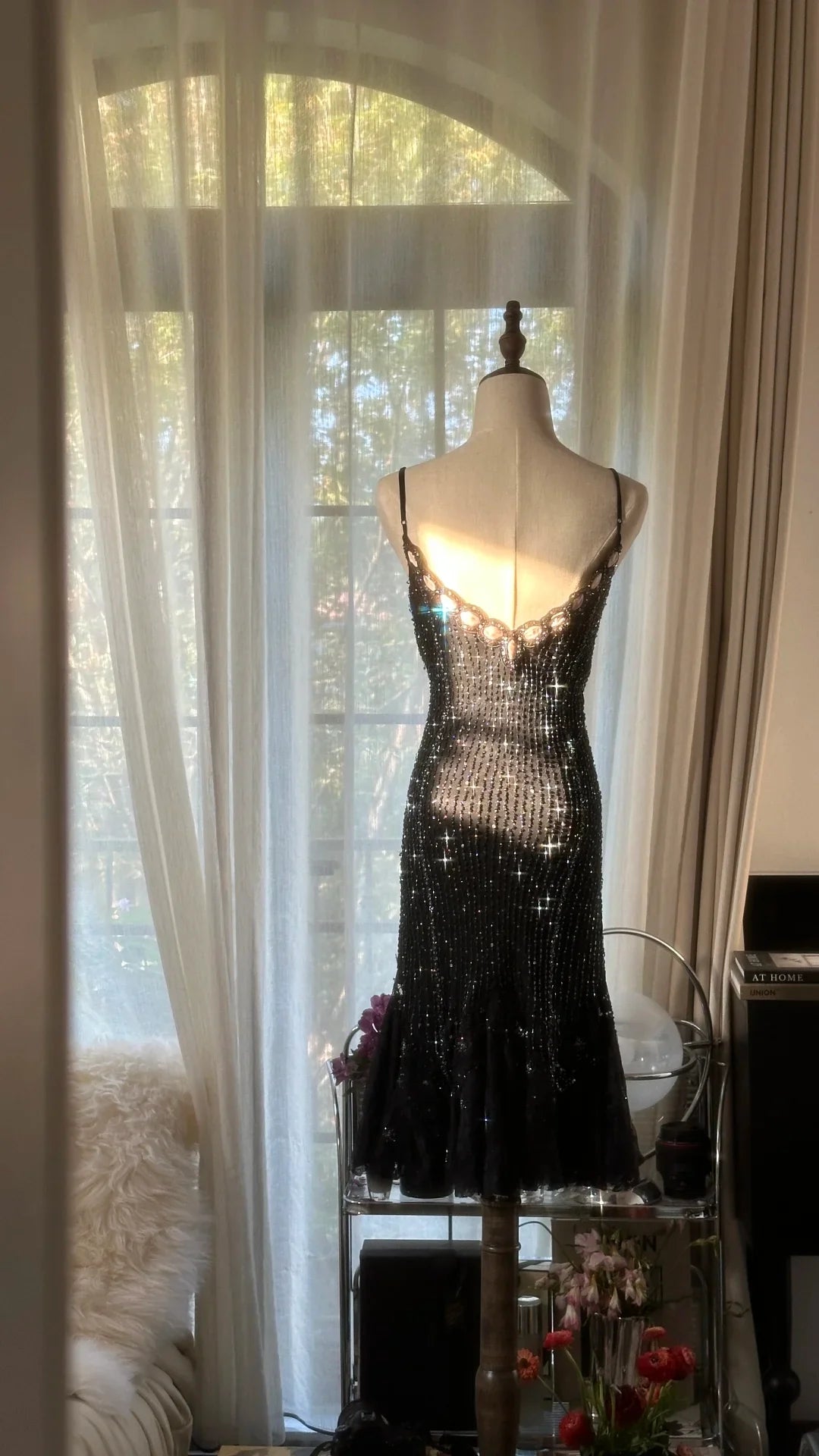 Stunning Mermaid Spaghetti Strap Beaded Black Chiffon Short Homecoming Dress