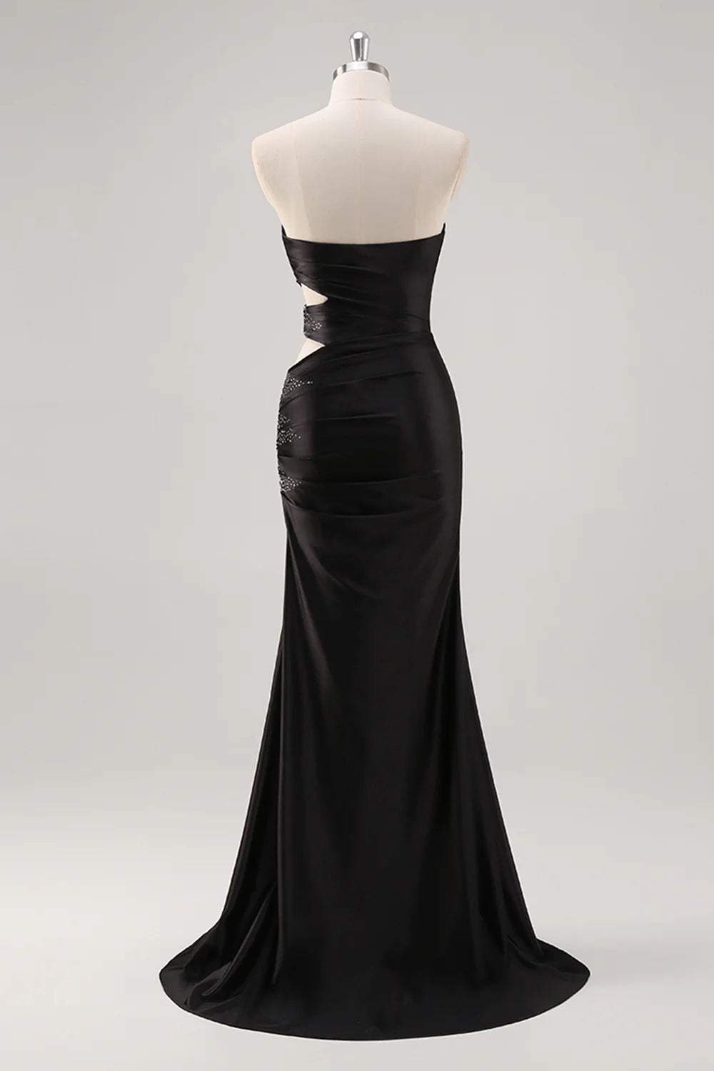 Sparkly Beaded Black Sweetheart Satin Noble and elegant Prom Dress With Slit