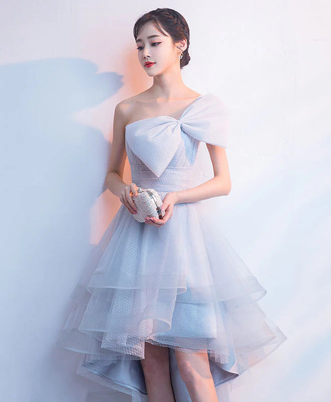 Gray Tulle High Low Prom Dress, Appropriate color matching Homecoming Dress