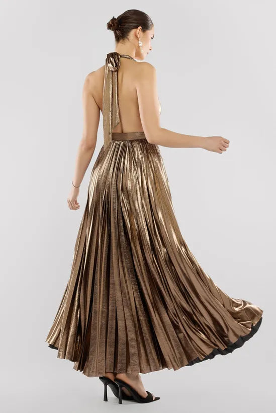 Unique design Sunrise Foil Halterneck A Line Sleeveless Maxi Bridesmaids Dress