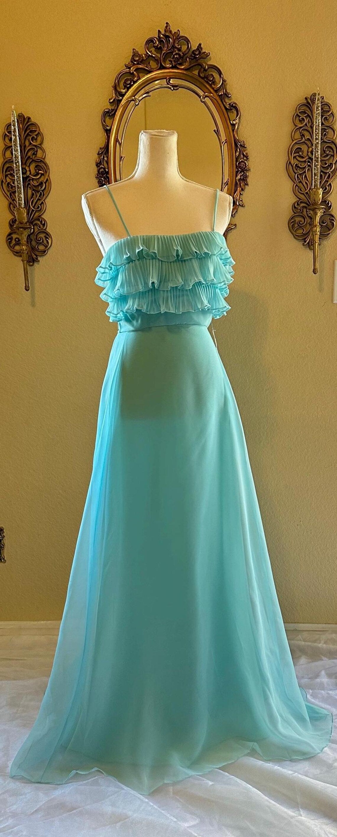 Amazing Aqua Chiffon Formal Gown Unique design Prom Dress Blue Party Dress