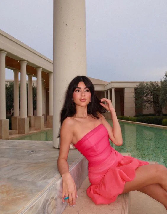 Strapless Short Cocktail Dress Ruched Mini Dress Sexy Special Occasion Dress Short Prom Dress