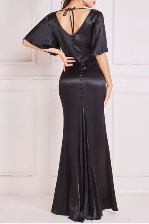 Satin Viscose Cowl Neck Maxi With Train Elegant and gentle Bridesmaids Dress