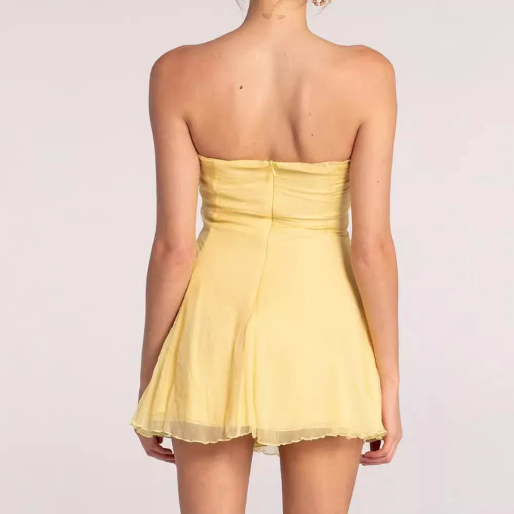 High-End Hollow Strapless Bandage Retract Your Waist Sleeveless Prom Dress