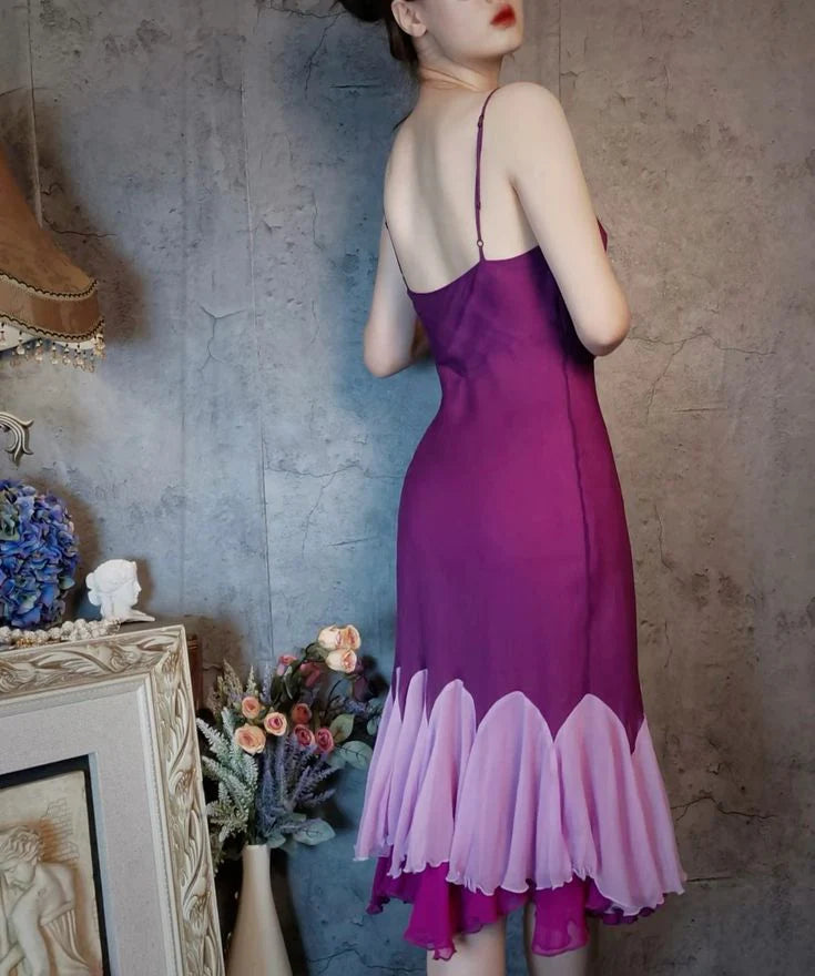 Spaghetti Strap Purple Chiffon Short Homecoming Dress Vintage Mermaid Party Dress