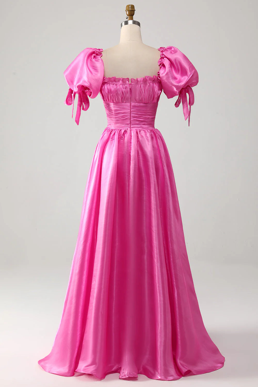 Puff Sleeves Hot Pink Retract Your Waist Prom Dress With Ruffles