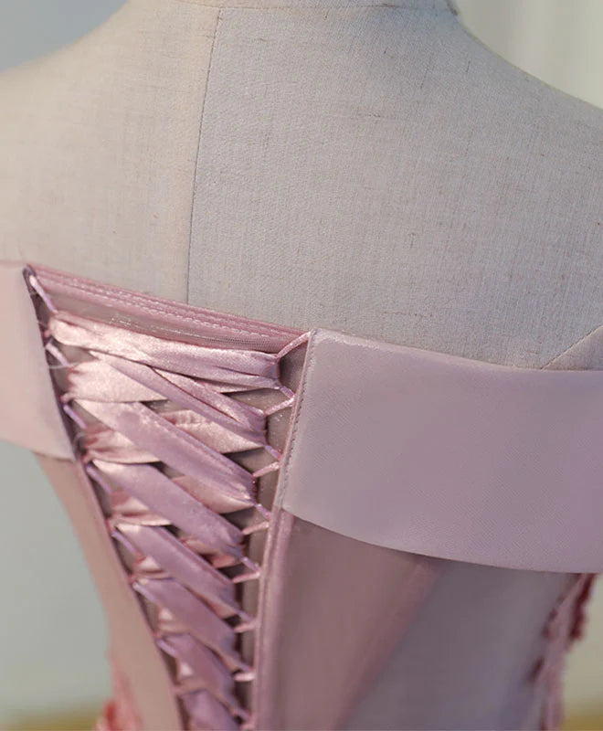 Pink A Line Off Shoulder Knee Length Prom Dress, Appropriate color matching Homecoming Dresses