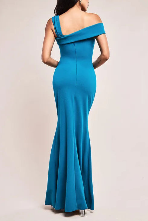 Off The Shoulder Pleated Waist Retract Your Waist Maxi Bridesmaids Dress