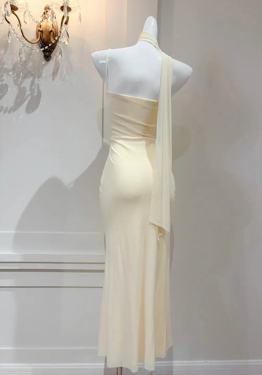 Yellow Asymmetric Neck Chiffon Bodycon Party Dress Short Elegant Butter Prom Dresses