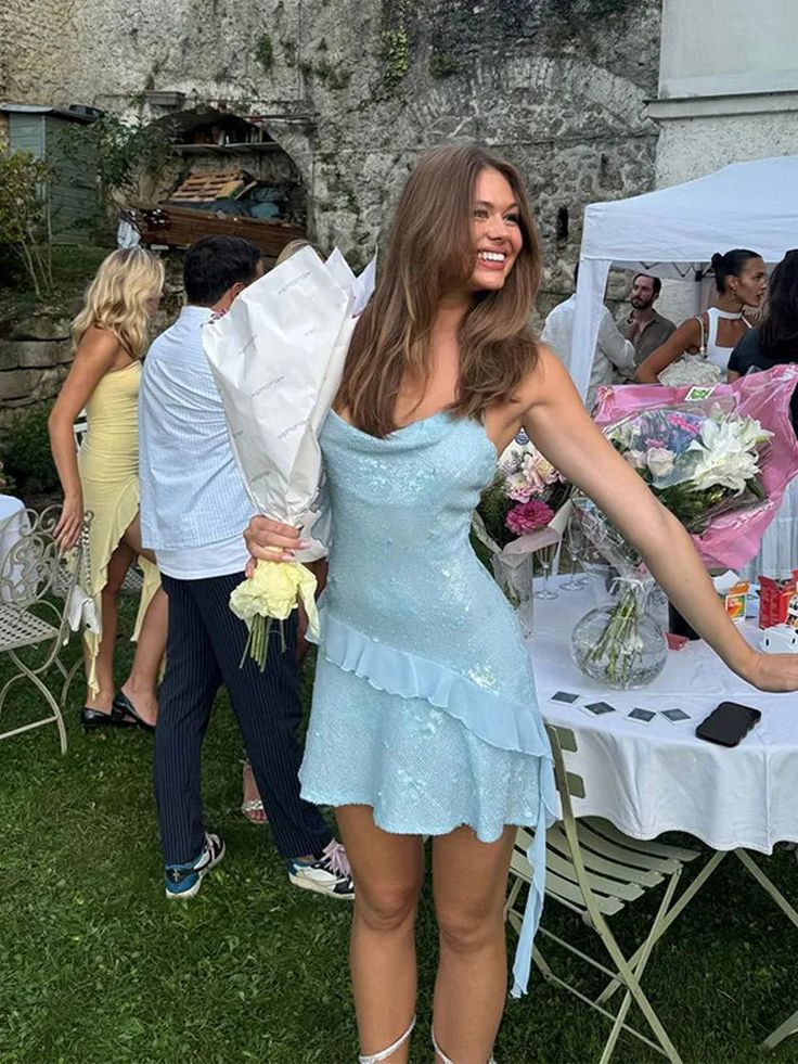 Chiffon Sheath Spaghetti Strap Party Dress Short Fashion Blue Homecoming Dress