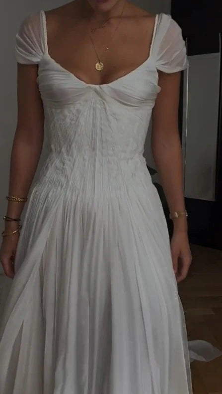 Elegant White A-Line Long Prom Dress Enchanted Chiffon Wedding Dress