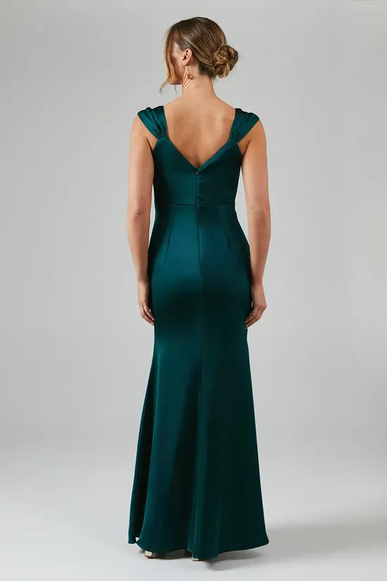 Button Front V Neck Unique design Satin Elegant and gentle Bridesmaid Dress