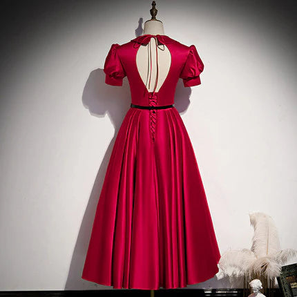 A line Red Knee Retract Your Waist Length Backless Prom Dresses