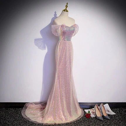 Sequin Pink Retract Your Waist Unique design Sleeveless Prom Dresses