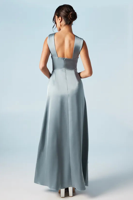 Twisted Halterneck Elegant and gentle Satin Retract Your Waist Bridesmaids Maxi Dress