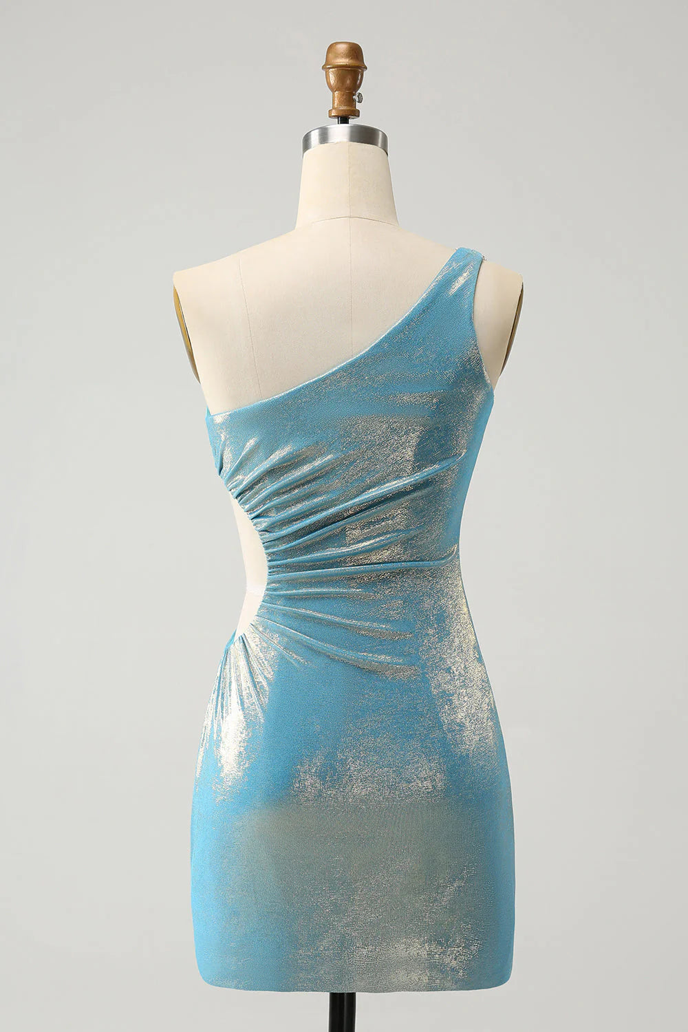 Blue Bodycon One Shoulder Satin Short Slim-fit Homecoming Dress With Slit