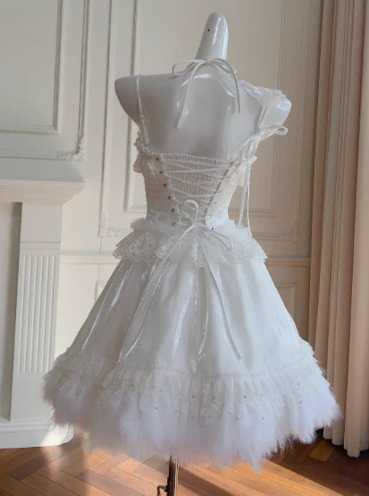 Sweet A-Line Tulle Lace Short Prom Dresses White Spaghetti Straps Homecoming Dresses with Beading