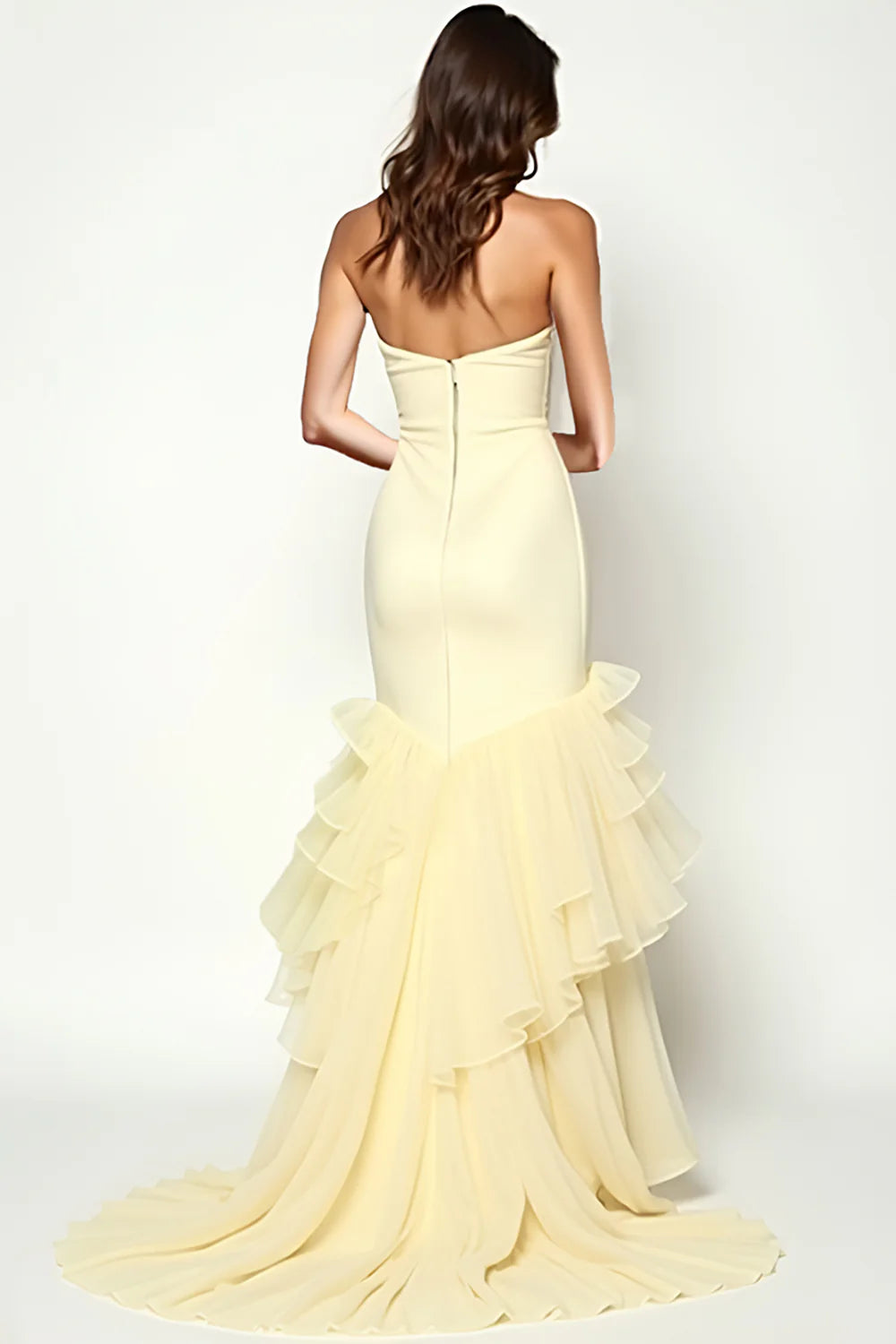 Yellow Square Neck Sheath Long Off Shoulder Prom Dress With Ruffles