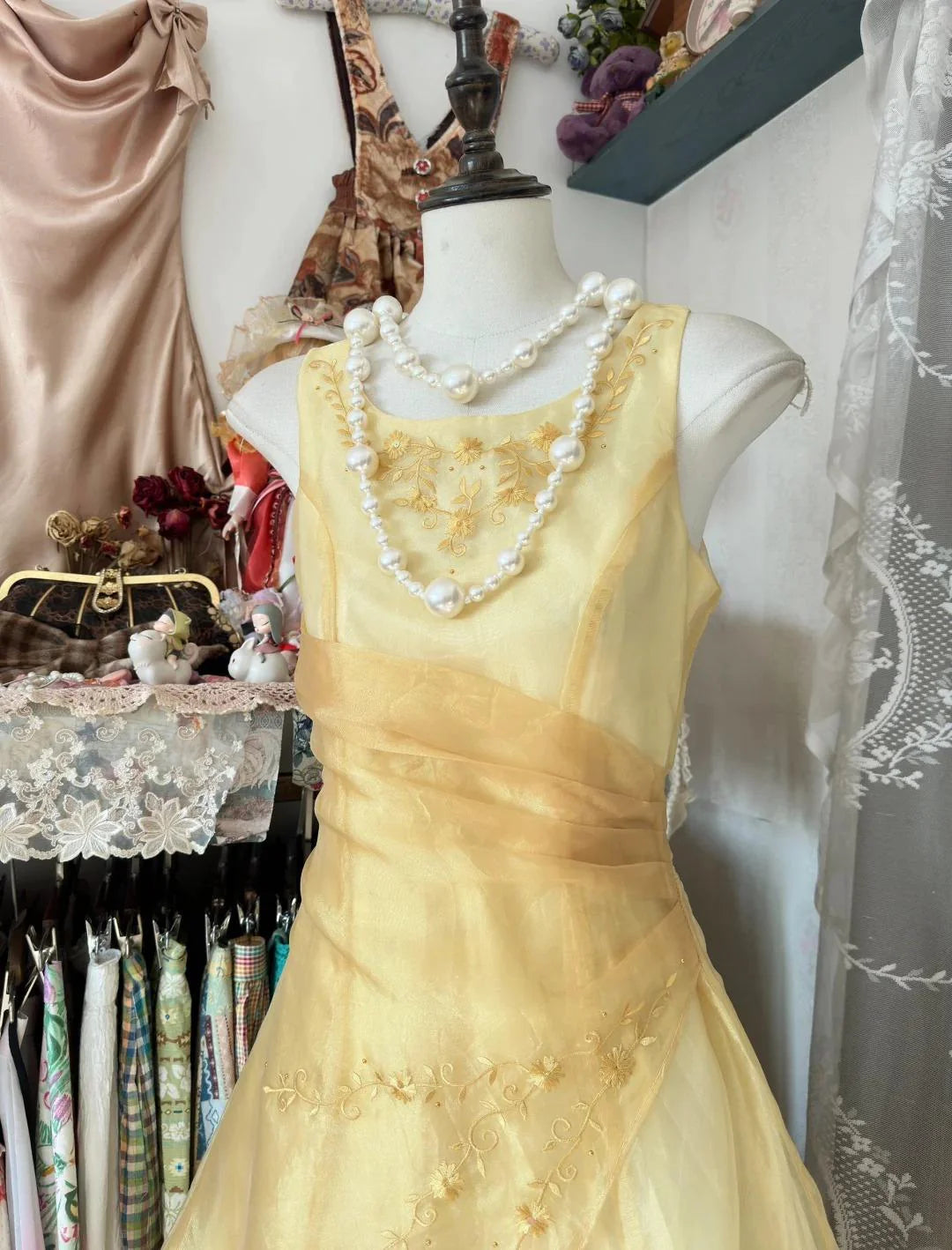 Glam Butter Yellow Evening Gowns Round Neck A-Line Tulle  Retract Your Waist Party Dress