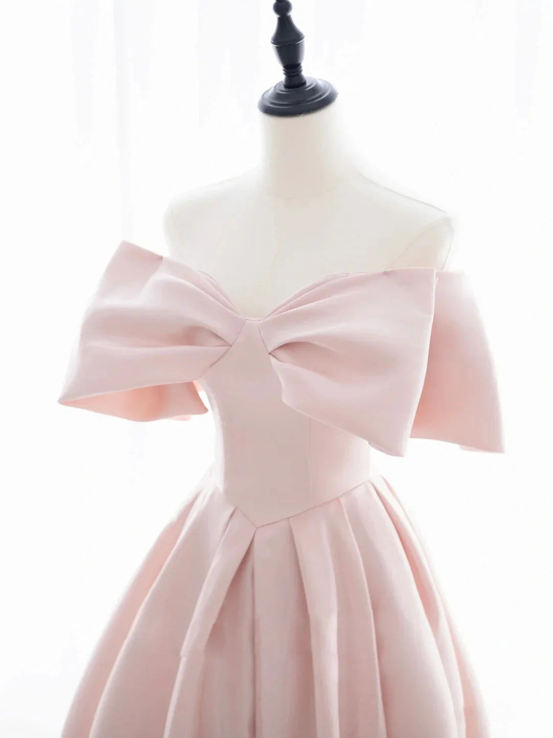 A-Line Off Shoulder Satin Pink Short Prom Dress, Unique design Homecoming Dress