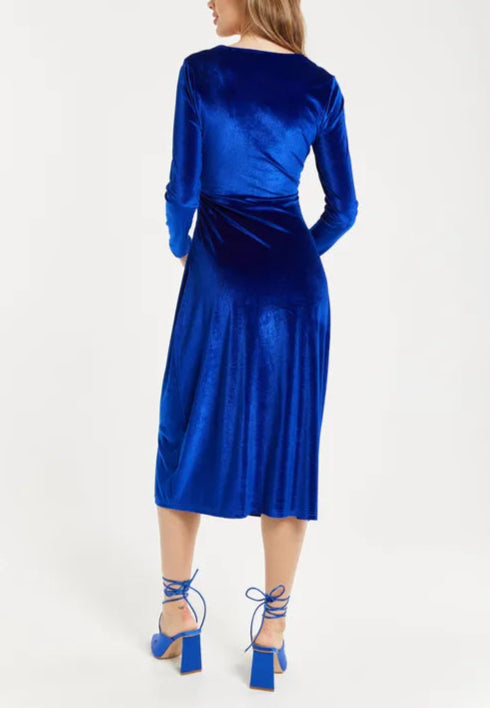 Full of charm Liquorish Royal Blue Velvet Midi Bridesmaids Dress