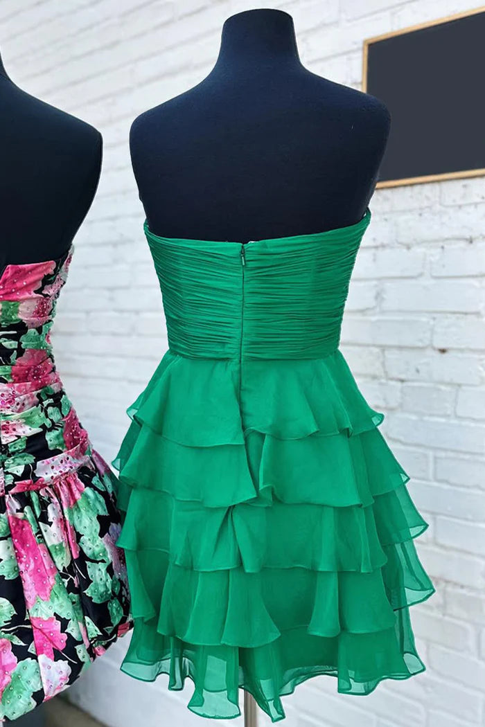 Cute A Line Sweetheart Green Short Off Shoulder Homecoming Dress with Ruffles