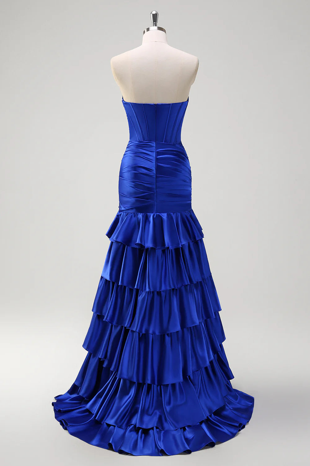 Royal Blue Sweetheart Tiered  Off Shoulde Satin Mermaid Long Prom Dress
