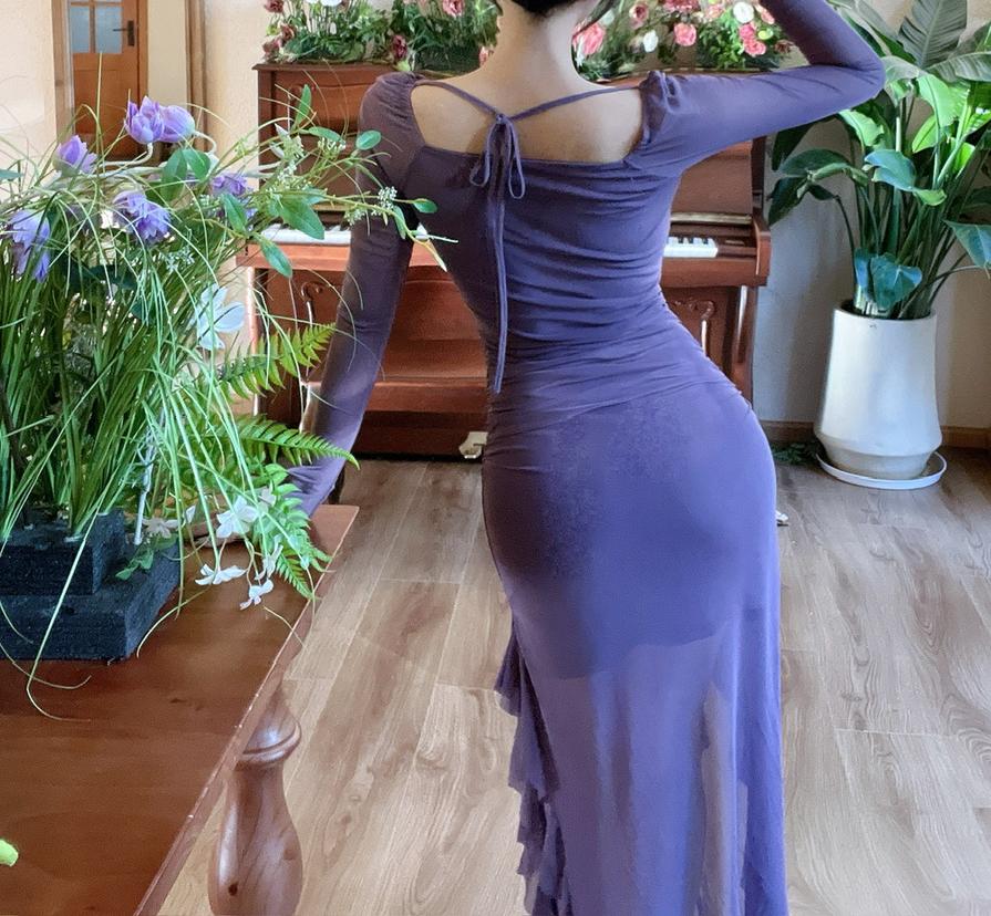 Square Neck Chiffon Long Sleeve Bodycon Enchanted Purple Party Dresses