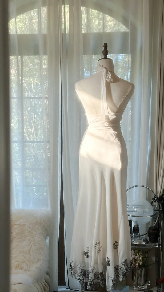 Gentle Mermaid Halter Appliques White Chiffon Retract Your Waist Short Party Dress