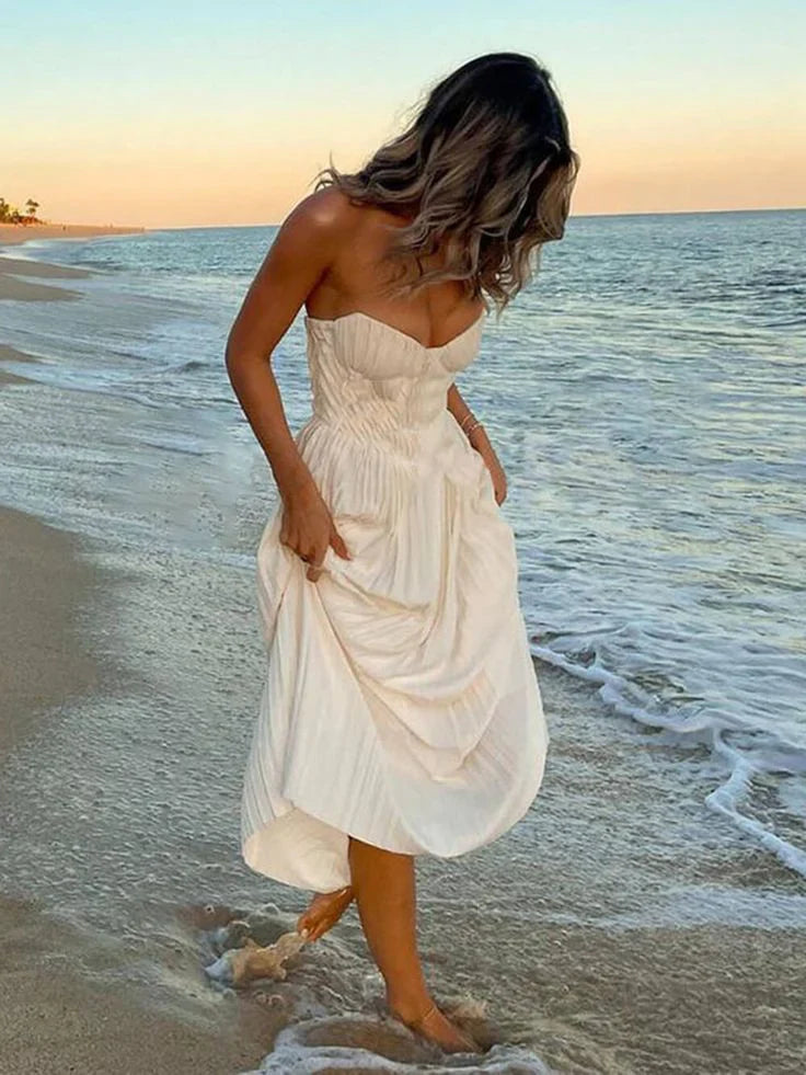 Elegant A Line Sweetheart Neck White Satin Long Prom Dress Evening Dress