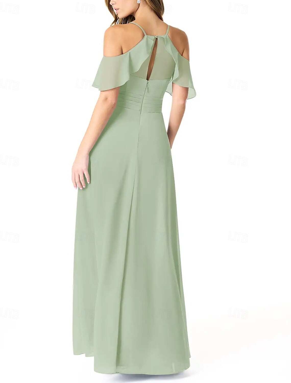 A-Line Spaghetti Strap Bridesmaid Dress Sleeveless Elegant Floor Length Chiffon with Pleats