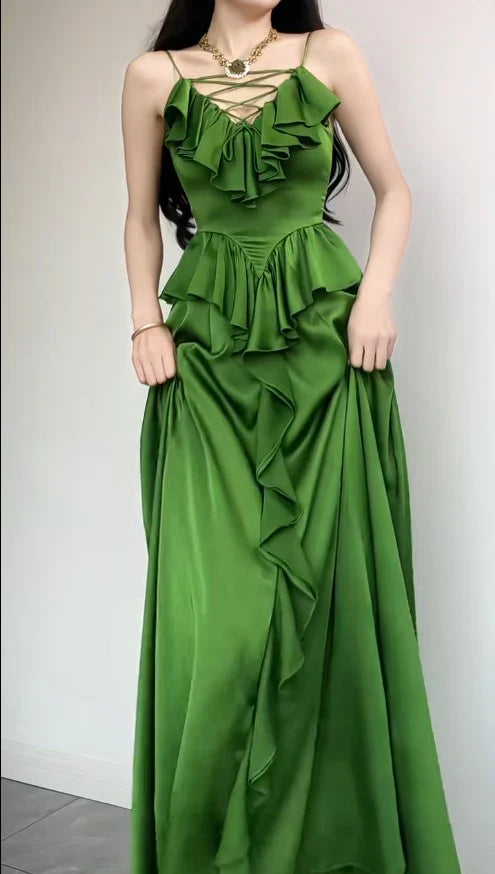 Elegant Sapphire Blue Spaghetti Strap Simple Satin V-Neck A-Line Party Dress