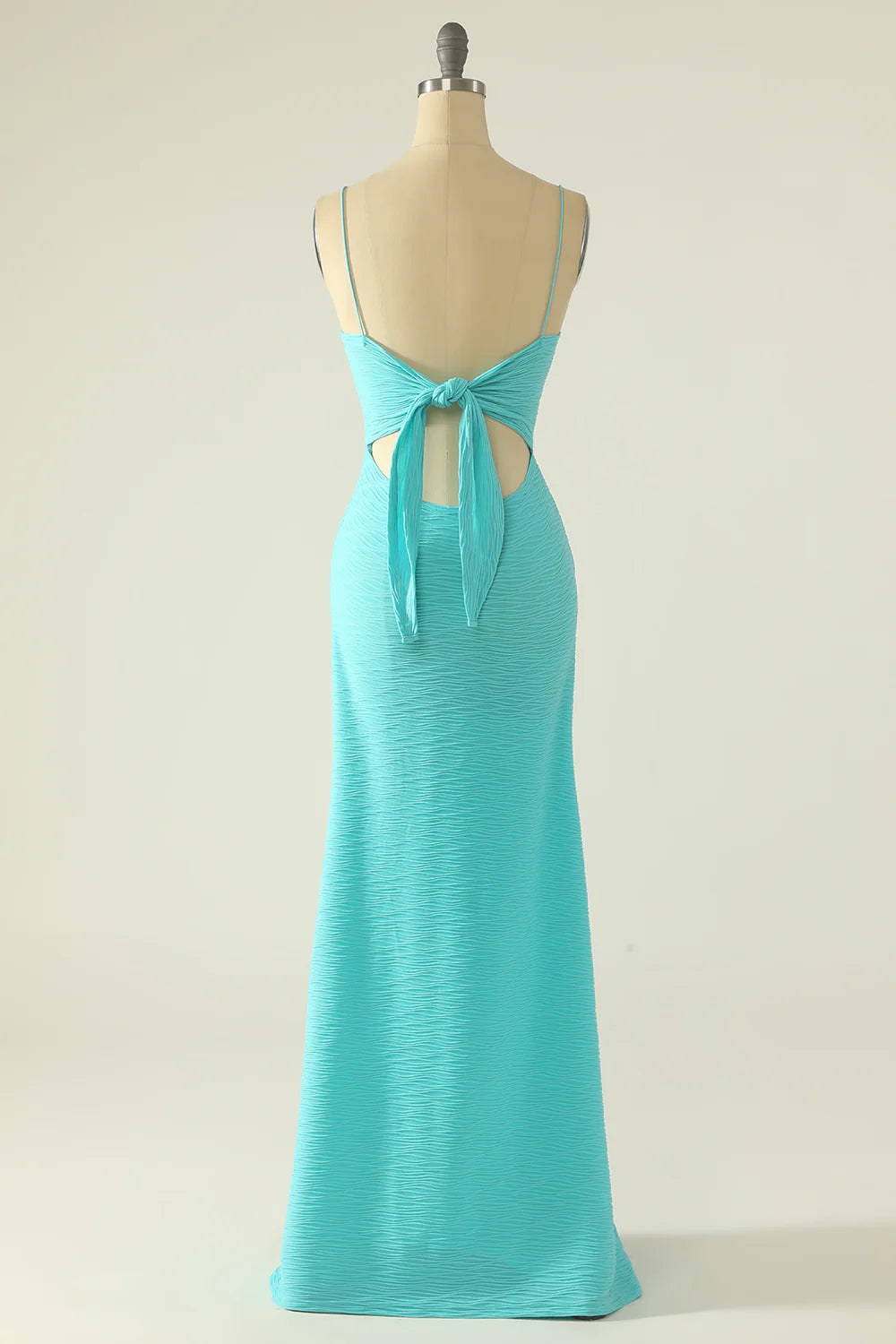 Blue Spaghetti Straps Cut Out Wedding Guest Dress With Bow