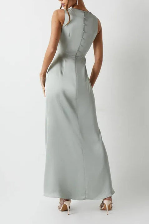 Cowl Front Satin Fishtail Retract Your Waist Bridesmaids Maxi Dress