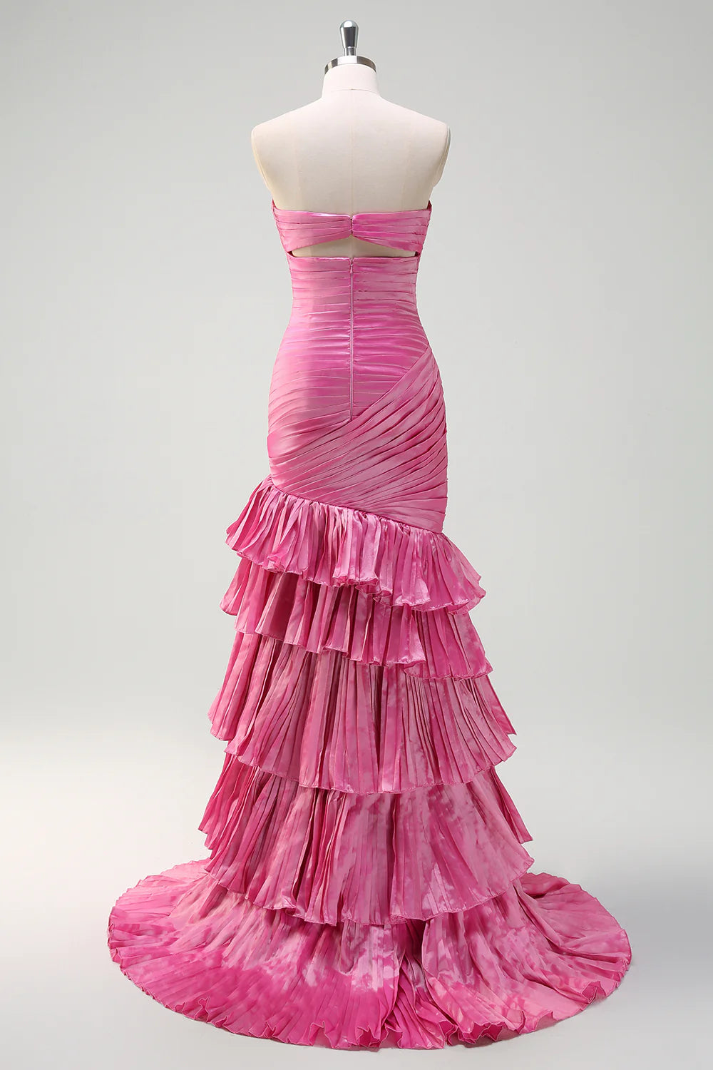 Fuchsia Sweetheart Tiered Pleated Mermaid Long Prom Dress With Slit