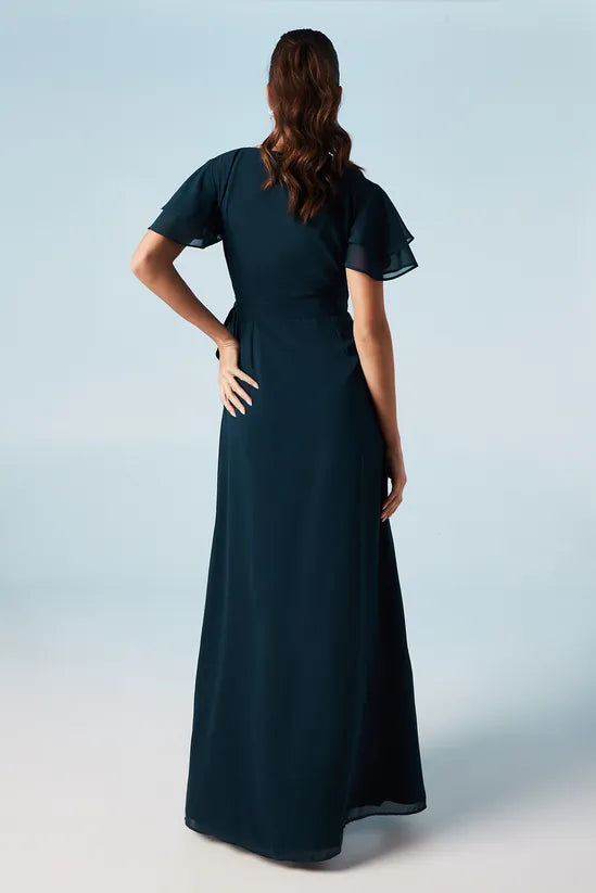 Wrap Waist Short Retract Your Waist Sleeve Bridesmaids Maxi Dress