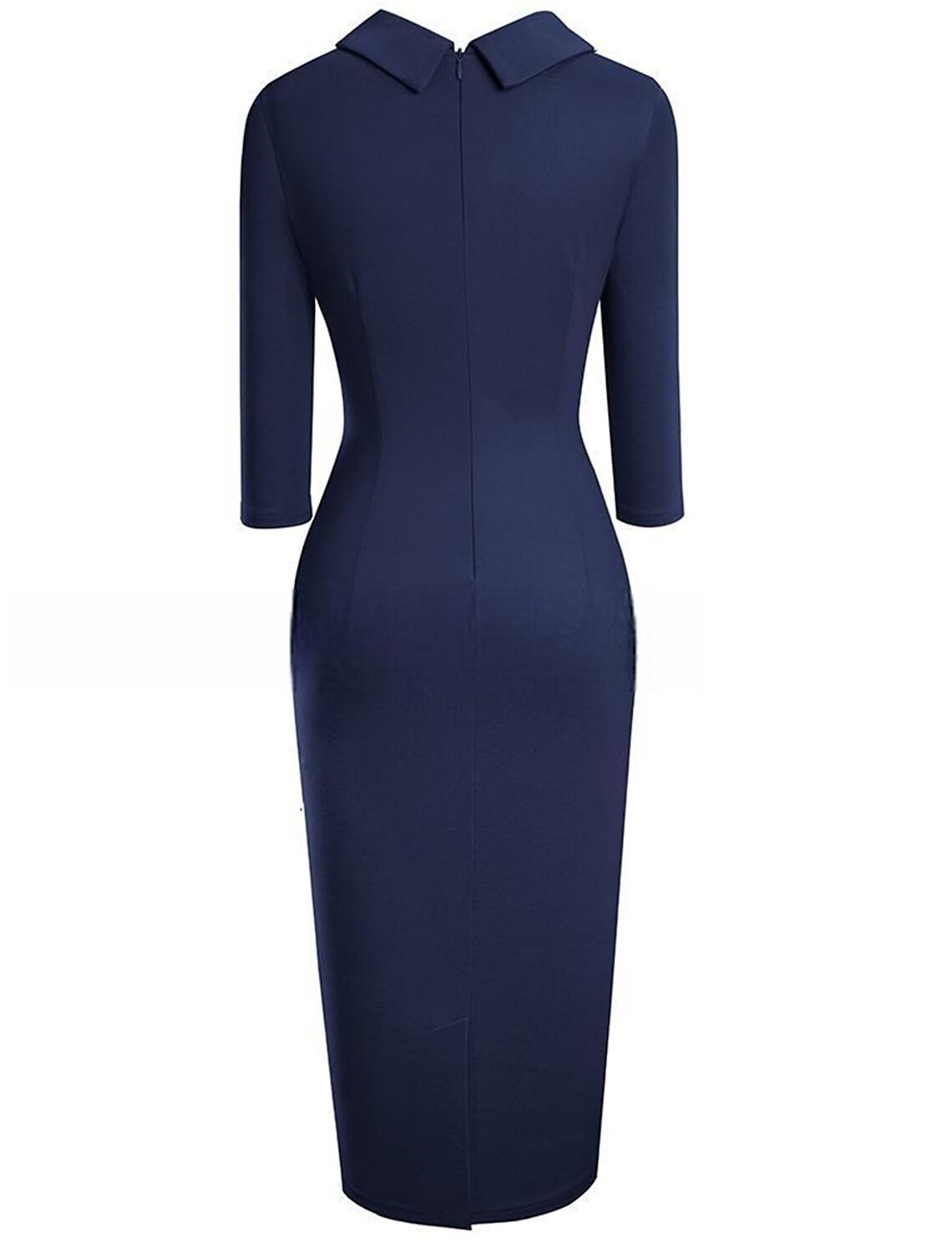 Bodycon Ruched Button Crew Neck 3/4 Length Sleeve Midi Dress Women's Party Dress