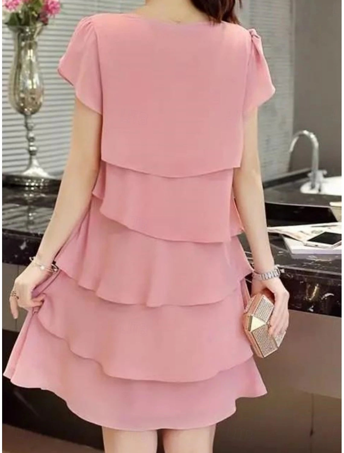 Regular Fit Graphic Short Sleeve Crew Neck Women's Mini Dress Work Dresses