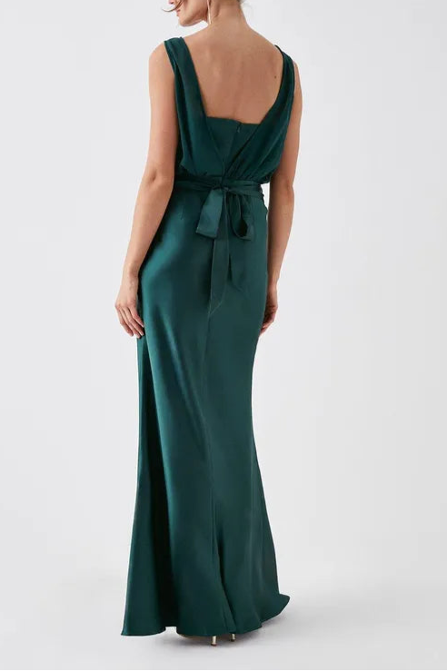 Chiffon Satin Blouson Sleeveless Retract Your Waist Bridesmaid Maxi Dress