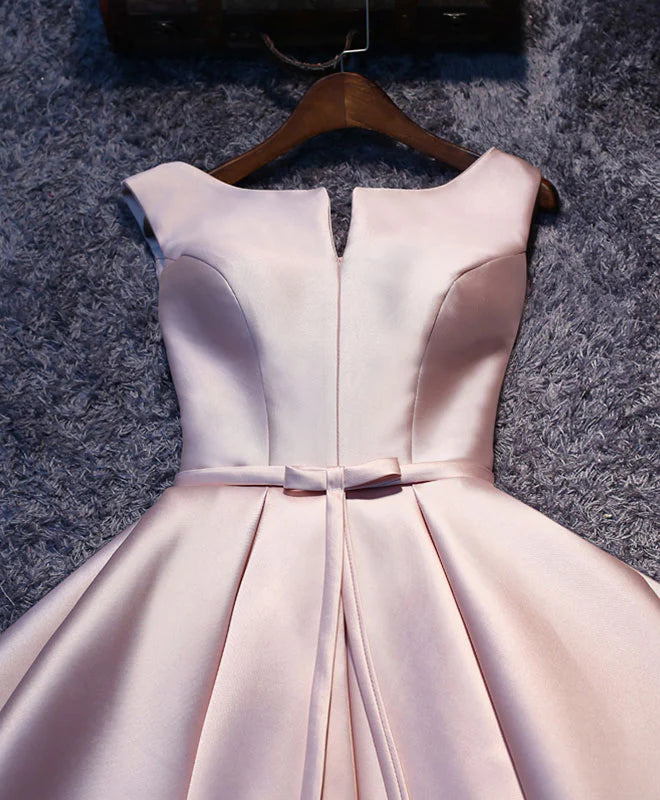 Simple Pink A Line Satin Short Prom Dress, Full of charm Homecoming Dress