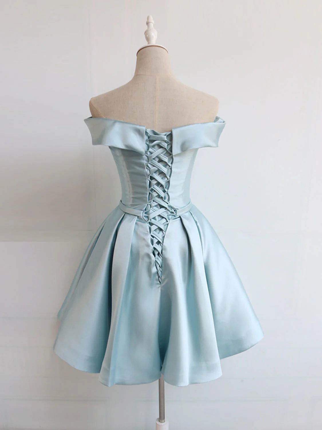 Simple A-Line Satin Blue Short Prom Dress,  Unique design Homecoming Dress
